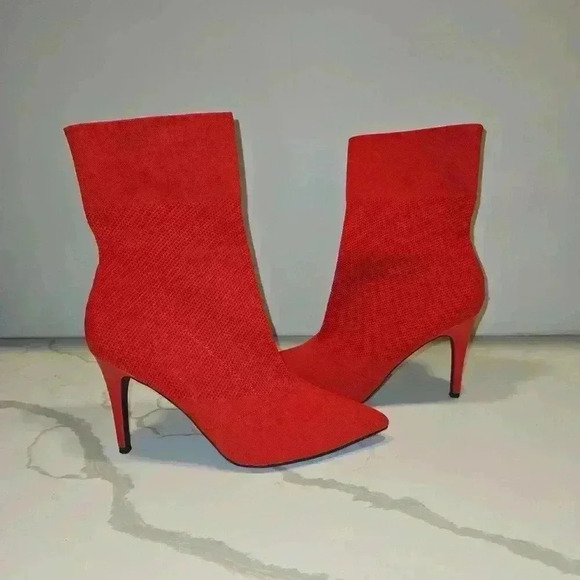 Brash Xaya Mid Calf Pointed Toe Stiletto Sock Boots Red Size 12W - Picture 2 of 11